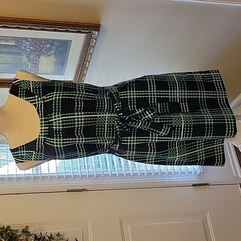 Banana Republic navy blue green white geometric checks sleeveless dress 2 …EUC